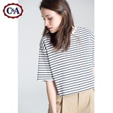 C＆A女式基本款条纹箱型T恤 2016夏季新款纯棉休闲CA200173942