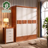 欧式地中海实木衣柜橡木储物白色壁橱板式带抽屉木质组合四门衣柜