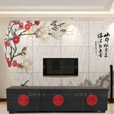 新中式家具客厅实木板白哑光视听柜花影六抽屉中式电视柜红黑色