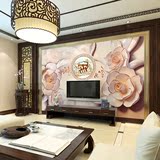 定制大型无缝中式3d立体电视背景墙纸壁画玉雕玫瑰花客厅卧室壁纸