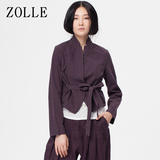 【清仓】ZOLLE因为官方正品亚麻长袖立领冬装休闲女西装短小外套