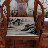水墨山水画 新中式坐垫复古红木沙发椅垫餐椅垫 加厚海绵座垫定做