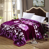毛毯拉舍尔法兰绒珊瑚绒毯冬季毯子毛巾被紫色印花毯2米9斤双人毯