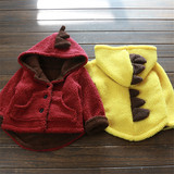 韩国原单春秋冬季新款男女儿童装宝宝上衣羊羔绒开衫加厚连帽外套