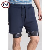 C＆A男式假两件拼接运动短裤 2016春夏新款印花运动裤CA200171611