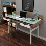 时尚现代钢化玻璃钢木电脑桌简约书桌学习桌书房写字桌带抽1.3米