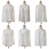 2016春装日本制复古古着Vintage孤品白色长袖雪纺衬衫 维多利亚
