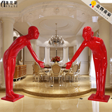 澳尼斯酒店招财摆件玻璃钢人物雕塑鞠躬迎宾人KTV餐厅开业工艺品