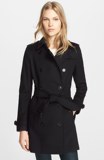 美国正品代购 Burberry 女款黑色双排扣修身束腰风衣 459522