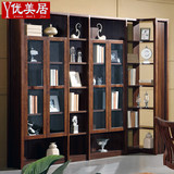现代中式实木转角书柜自由组合多层储物柜书架简约办公置物架书橱