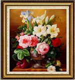 最新款DMC十字绣画 客厅卧室餐厅 花卉系列油画花瓶玫瑰百合印花