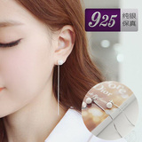 韩国进口925纯银贝珠珍珠耳线后挂式耳环耳钉超长气质款女防过敏