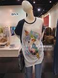 韩国BNX 休闲女T恤中长款卡通动物小鸟图案专柜正品代购 原580