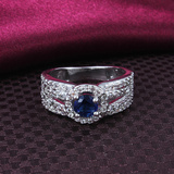 静香家镀18k白金戒指女款欧美复古风超闪天然蓝宝石镶钻戒指环女