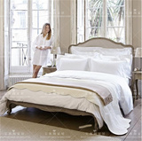美式法式乡村纯实木复古做旧方床北欧田园布艺麻布双人1.8米婚床