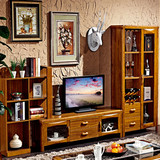 实木电视柜组合电视墙现代中式客厅组合背景墙厅柜酒柜 客厅家具