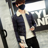 2015新款冬季韩版修身带毛领纯色羽绒服男时尚潮流青年白鸭绒短款