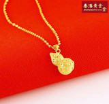 新款香港正品 24K黄金项链葫芦吊坠水波纹链男女款足金特价包邮