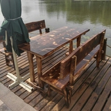 包邮碳化实木防腐桌椅组合套阳台户外休闲桌凳饭店餐桌椅家具批发