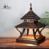 泰式木质台灯 东南亚风格庭院装饰灯 卧室客厅复古台灯 自然古朴