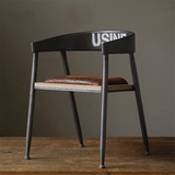 美式餐椅铁艺做旧复古餐椅圆圈椅圆凳子靠背椅铁皮椅扶手餐桌椅子