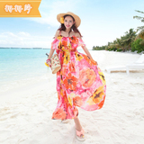 泰国海边度假长裙夏季雪纺碎花吊带连衣裙大码无袖波西米亚沙滩裙