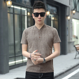 2016夏季男士新短袖T恤圆领韩版修身男青年圆领拼色纯棉加厚半袖