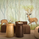 3D北欧大型壁画森林麋鹿个性复古墙纸客厅卧室电视背景墙壁纸鹿林