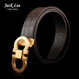 Jack Lee正品 真皮男士商务 休闲 头层牛皮 纯铜平滑扣腰带 皮带