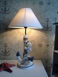 蓝白款地中海欧美风格客厅台灯卧室台灯木制海洋台灯树桩铁锚台灯