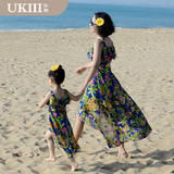 UKIII佑伽亲子装夏装2016韩版女童海滩裙母女装沙滩裙亲子度假