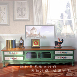两米绿色地中海高端视听柜手绘实木客厅电视柜  欧式简约型电视柜