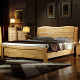 现代中式纯实木床 1.5米单人1.8米双人大床原木色全实木床架婚床