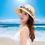 草帽女士夏天遮阳帽海边度假防晒大沿沙滩帽优雅可折叠出游太阳帽