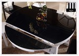 钢化玻璃伸缩餐桌/简约现代折叠/烤漆全实木橡胶木黑白色圆桌6人