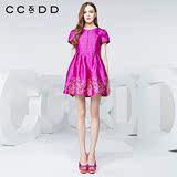 专柜正品CCDD2016夏装新款女印花高腰修身时尚短袖连衣裙 C52K034
