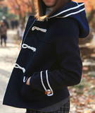 初中高中学生秋季短外套女装日系学院风牛角扣海军风短款纯色外套