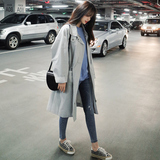 代购2016新款秋季韩版中长款风衣外套女学生长袖宽松显瘦纯色休闲