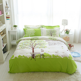 全棉纯棉学生床上三件套时尚简约床单被套4四件套1米2 1.5米绿色