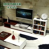 现代客厅电视柜简约 宜家可伸缩烤漆钢化玻璃茶几组装组合套装柜