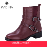 卡迪娜/kadina专柜正品冬季休闲羊皮休闲皮带扣方跟女短靴KA43530