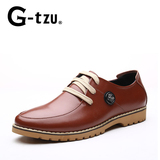 Gtzu专柜正品新款男士休闲鞋英伦风男鞋系带纯色皮鞋时尚潮鞋6000
