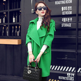 2015冬季新款韩版时尚女款果绿色中长款羊毛呢外套女式大衣外套女