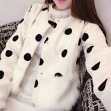 2014秋冬韩版新款女装呢子大衣短款显瘦毛呢拼接波点带毛外套加厚