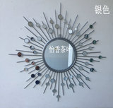 中式圆形铁艺壁挂壁饰镜 创意太阳型挂镜壁挂新品铁艺墙饰品