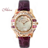 玛丽莎正品石英女表镶钻水晶表时尚潮流气质彩晶表装饰学生皮手表