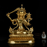 藏传佛教用品 纯铜全鎏金密宗佛像 双莲花座 文殊菩萨 高约48cm