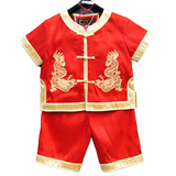 儿童精品缎面唐装一周岁宝宝生日送礼服0-1-2岁男童夏季短袖套装