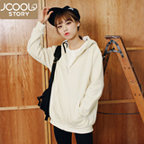 jcoolstory韩国2016春装新款海军领拉链加绒宽松开衫卫衣女外套
