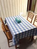 现代简约地中海桌布布艺 蓝白格餐桌布格子茶几布台布长方形盖巾